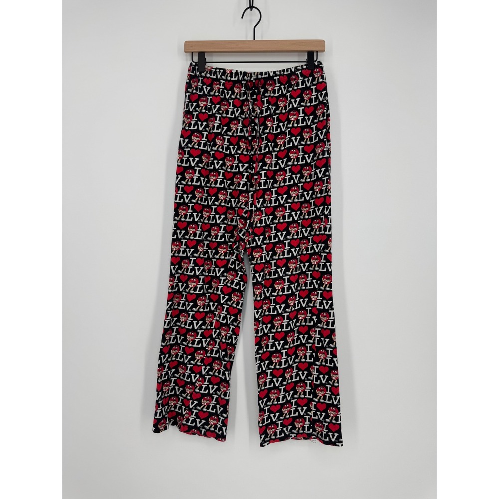 M&M World Las Vegas I Love LV Pajama Pants Small Black Red Cotton Lounge Sleep